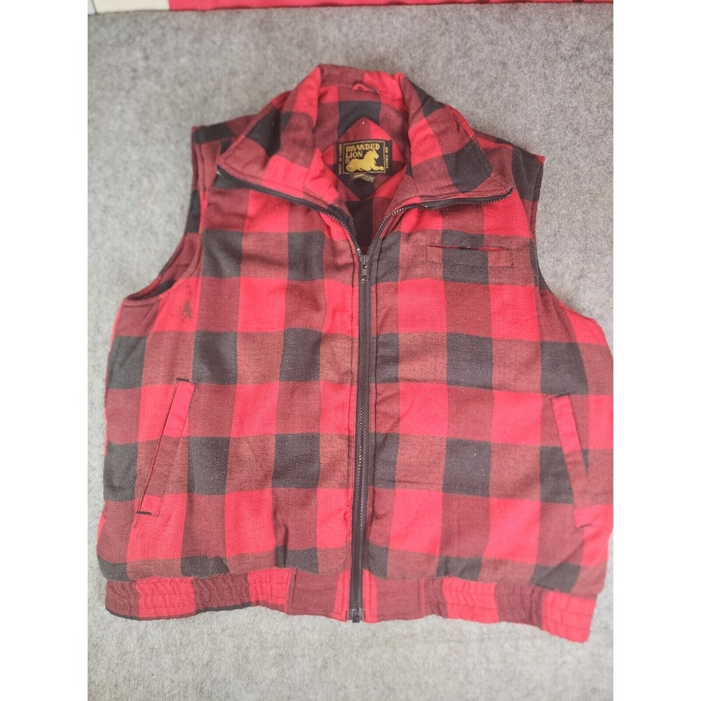 Branded Lion Vest Mens XL Vintage RED BLACK Buffalo Plaid Outdoor Cabin PUFFER